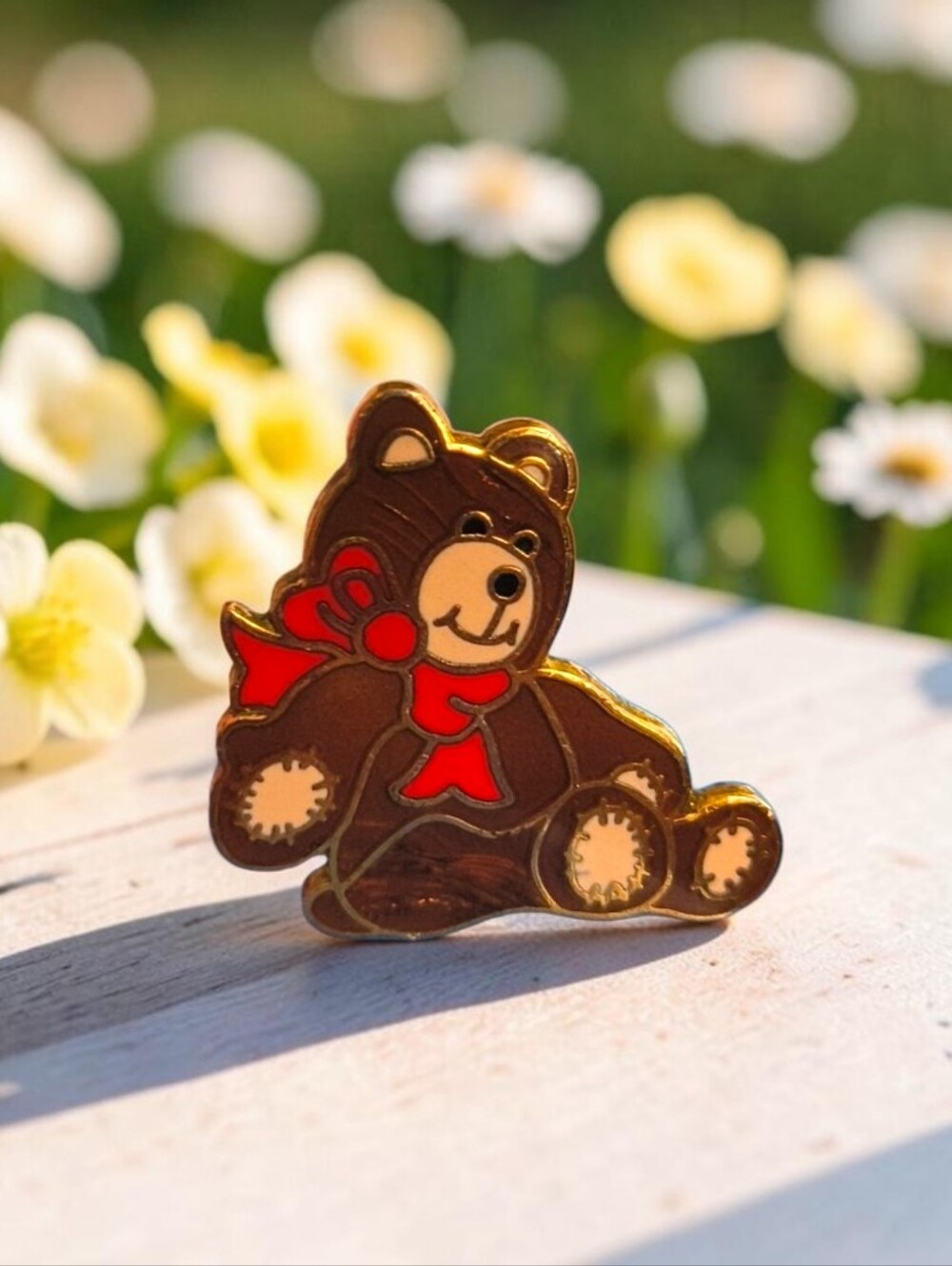 Vtg Enamled Brown Teddy Bear Pin
